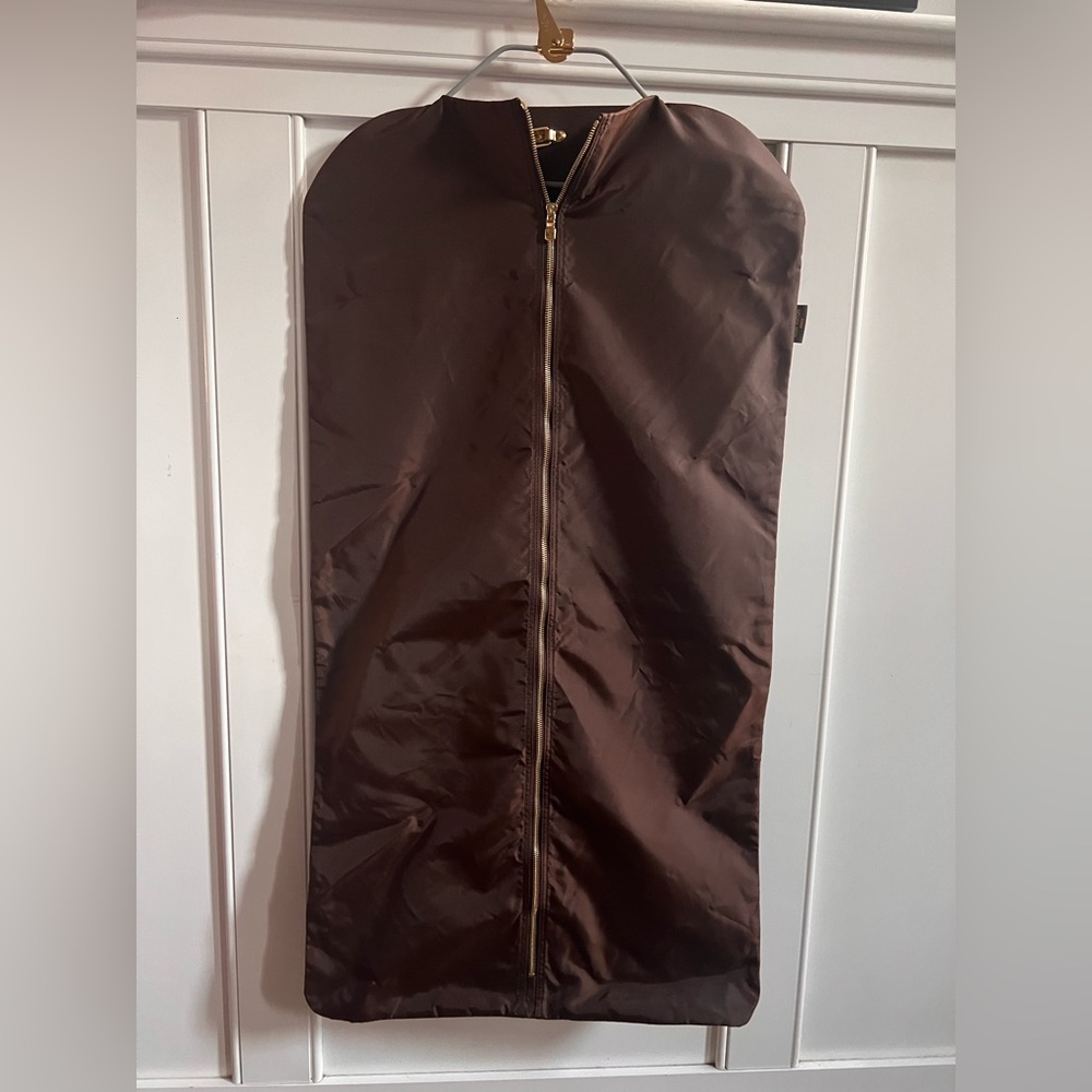 Louis Vuitton Authentic Brown Nylon Garment Cover Bag w/ Gold Hanger